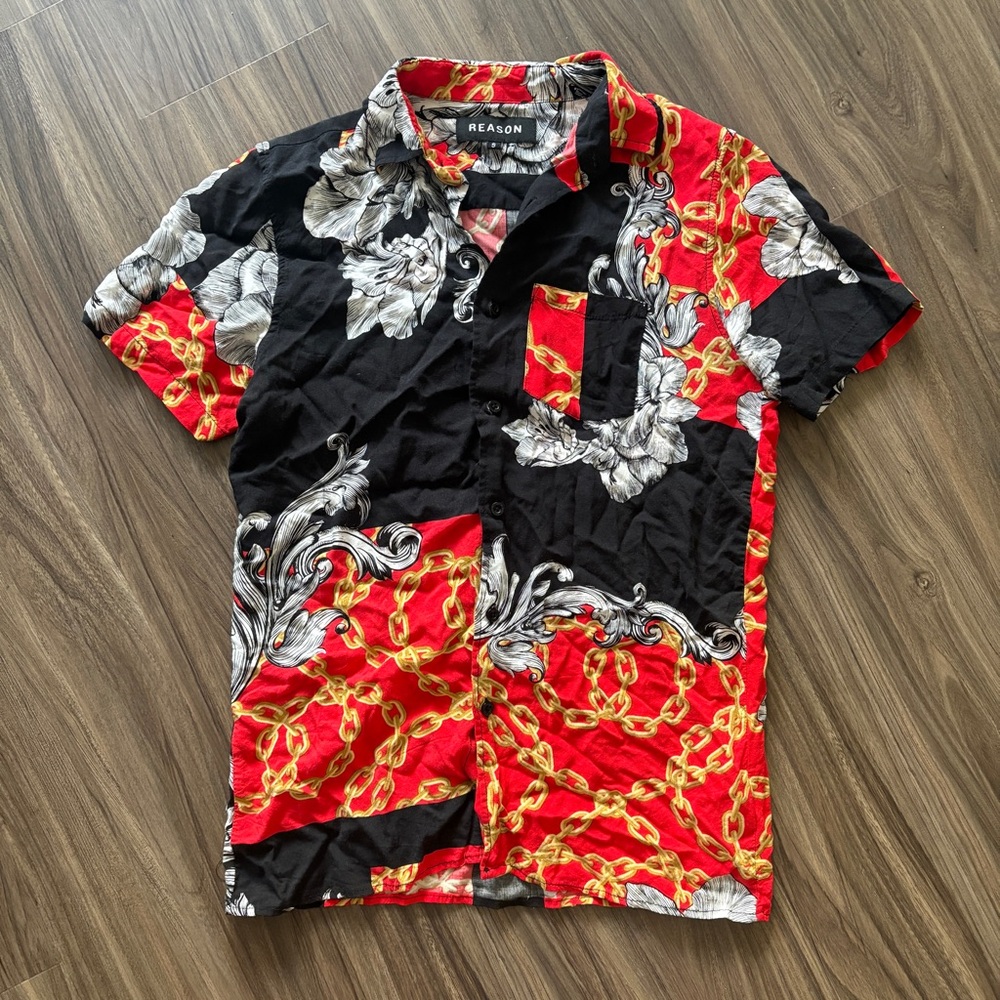 Reason Men's Chain Link Woven Floral Shirt